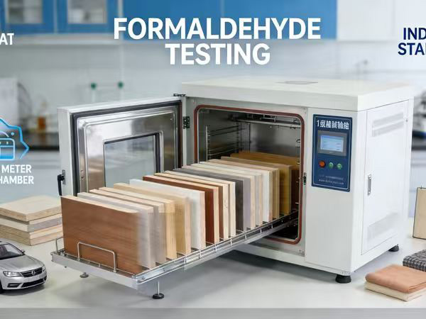 Which industries require a 1 cubic meter formaldehyde test chamber?
